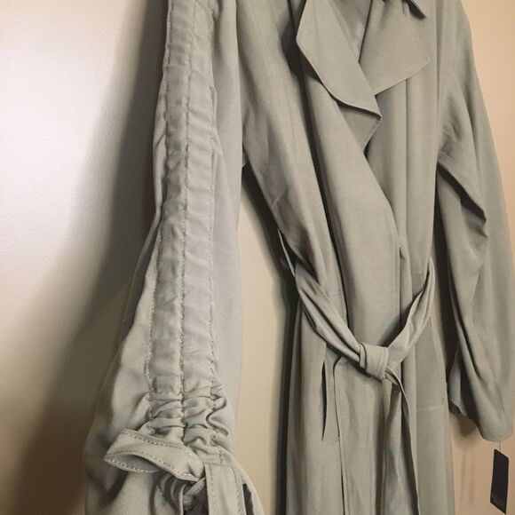 Rachel Roy Brown Tan Cinched Sleeve Trench Coat M - Picture 5 of 8